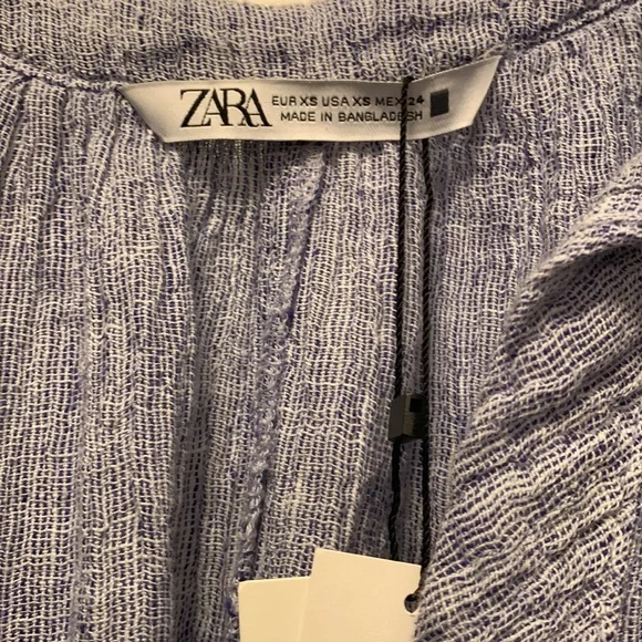 Zara gauzy Linen Tunic Dress, with pockets, blue & white woven fabric, NWT - Picture 4 of 11